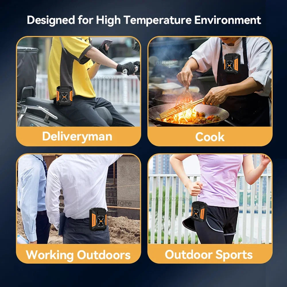 Portable Waist Clip Fan 5000Mah USB Rechargeable Fan Powerful Air Cooler Outdoor Camping Waist Fan with Power Bank LED Light
